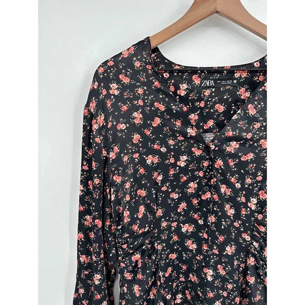 Zara Midi Dress Women Large Black Floral Long Sle… - image 2