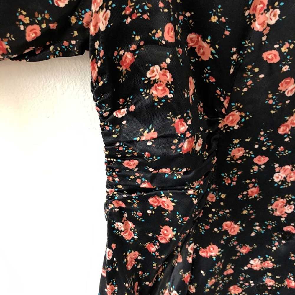 Zara Midi Dress Women Large Black Floral Long Sle… - image 5