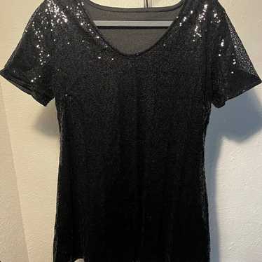 Black Sequin T-Shirt Dress