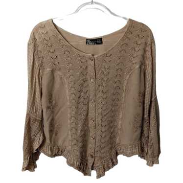 Vintage Y2K My Choice Peasant Blouse Tan Eyelet Ti