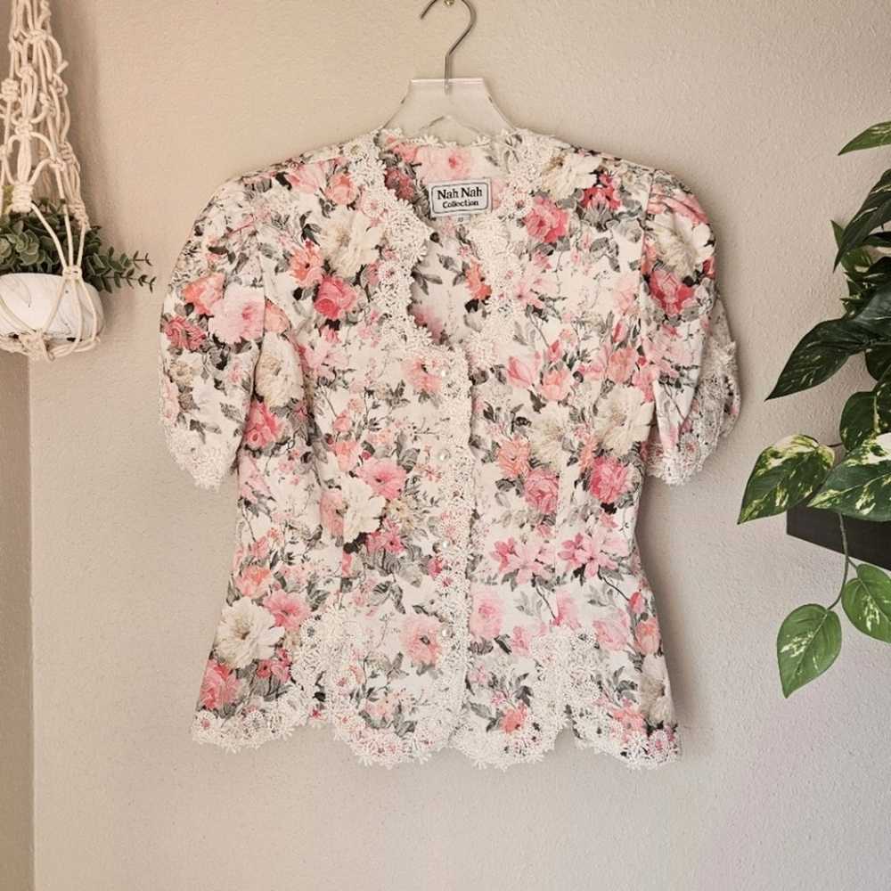 Vintage Nah Nah Collections USA Cream Pink Floral… - image 1