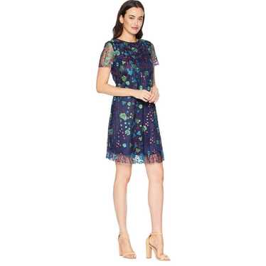 Tahari Floral embroidered floral navy blue dress