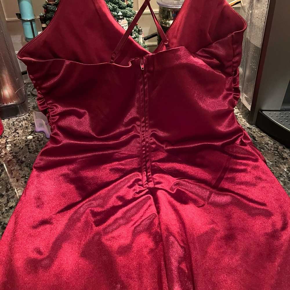 Deep red satin mini dress. - image 2