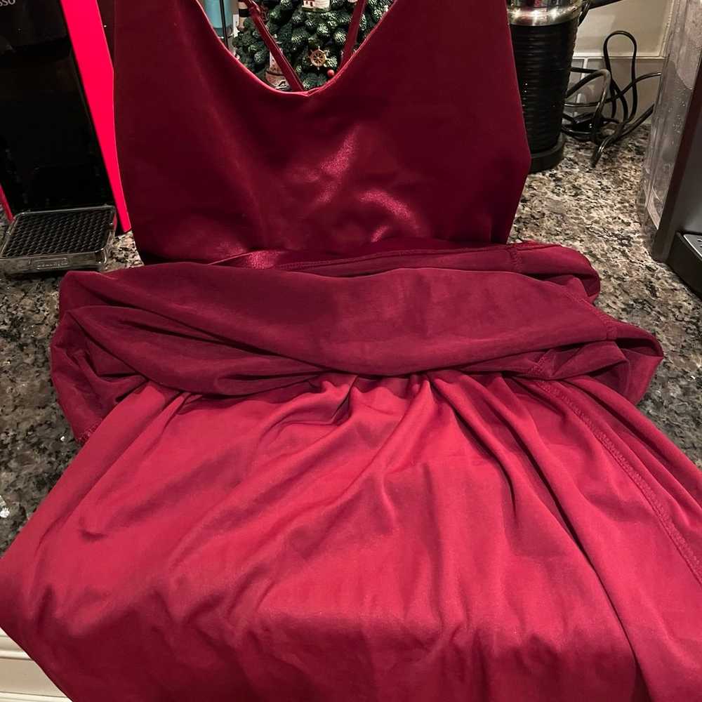 Deep red satin mini dress. - image 3