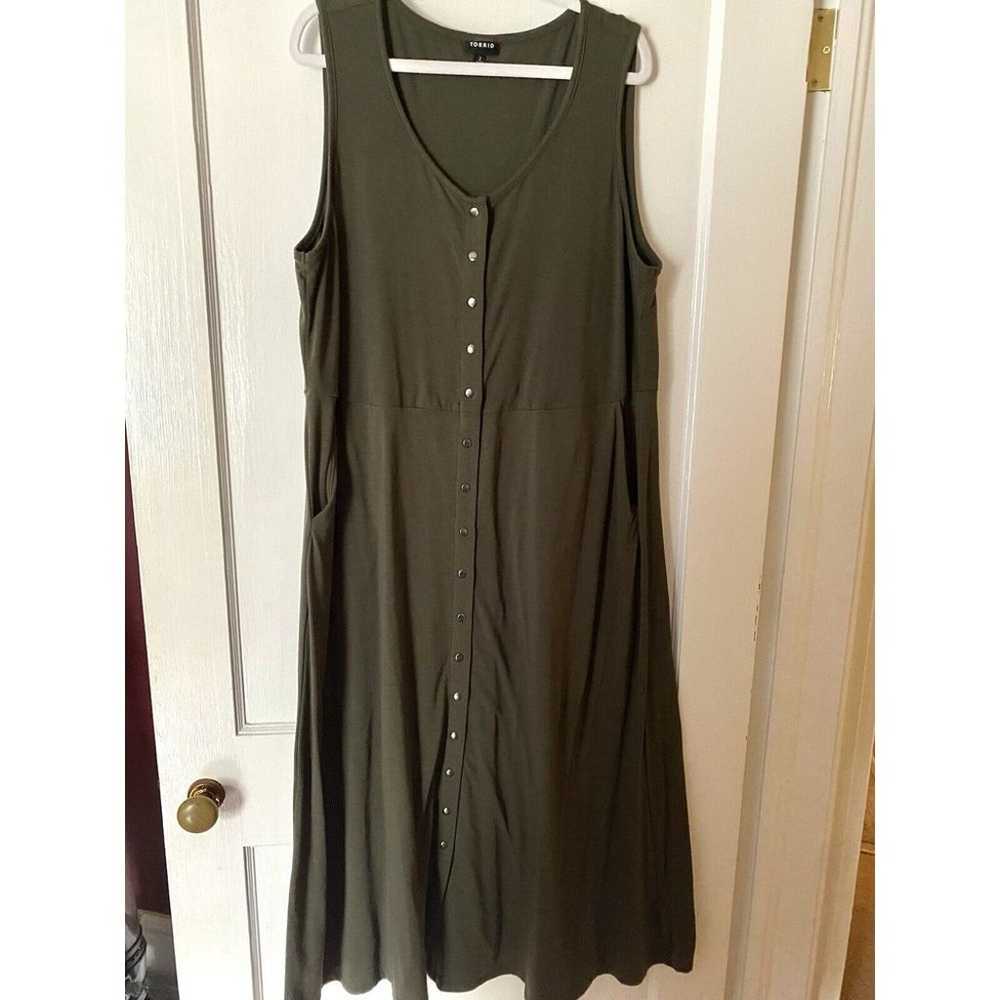 Torrid 2 2X Olive Green Maxi Dress Sleeveless Fal… - image 2