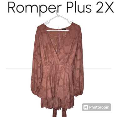 Simplee Plus Women Romper Size 2X V-Neck Party Ros