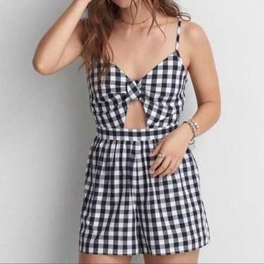 American Eagle Navy Gingham Romper