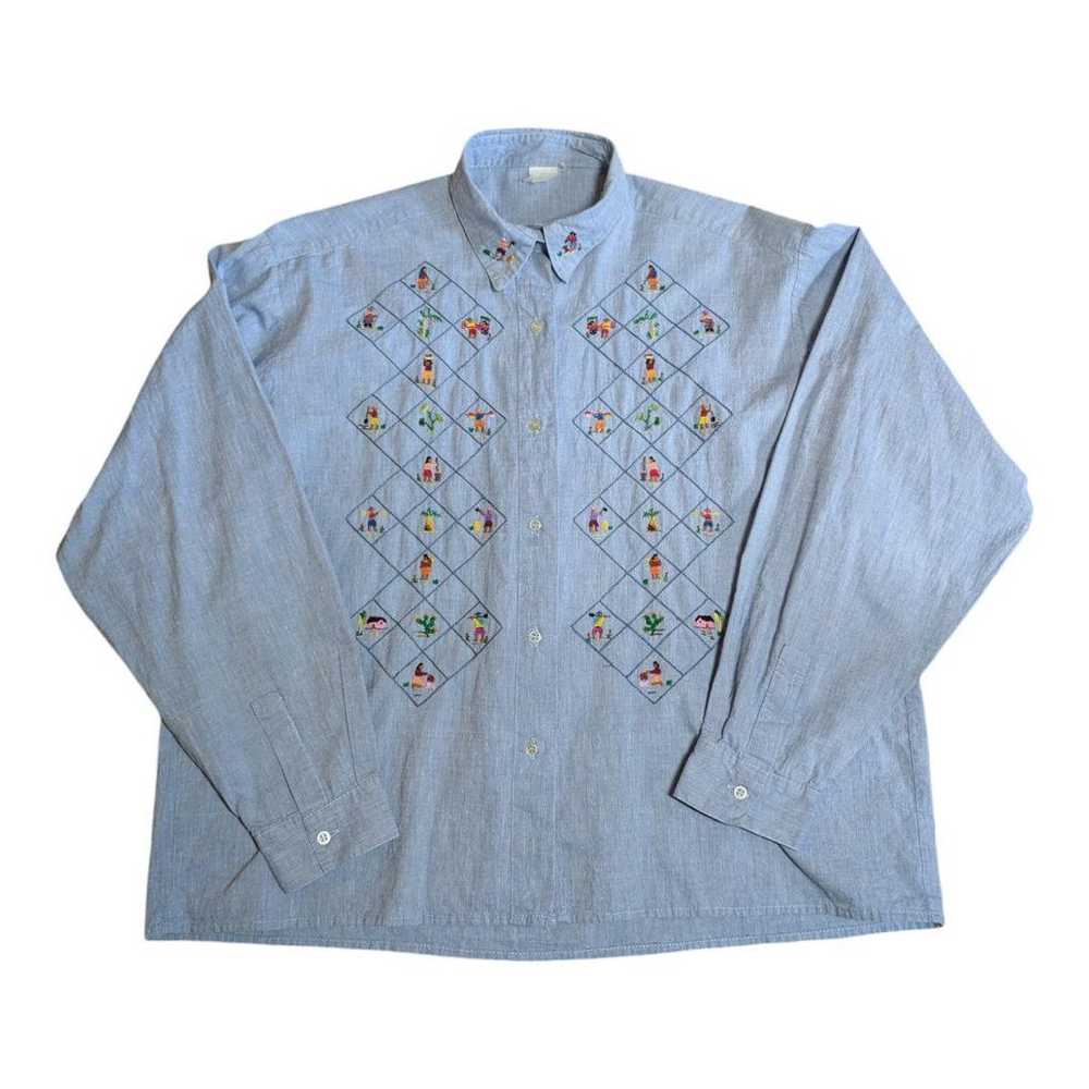 Shambray shirt, cute embroidery, vintage equivale… - image 1