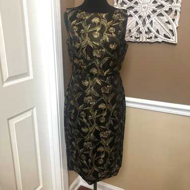 Talbots Metallic Gold Floral Dress