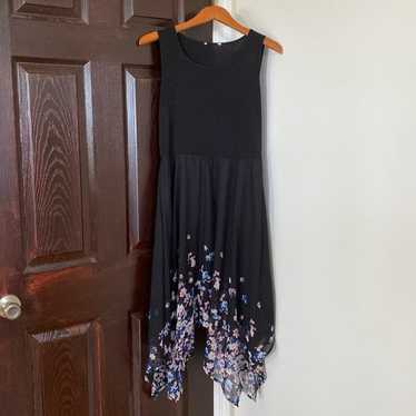 Black Floral Chiffon Midi Dress