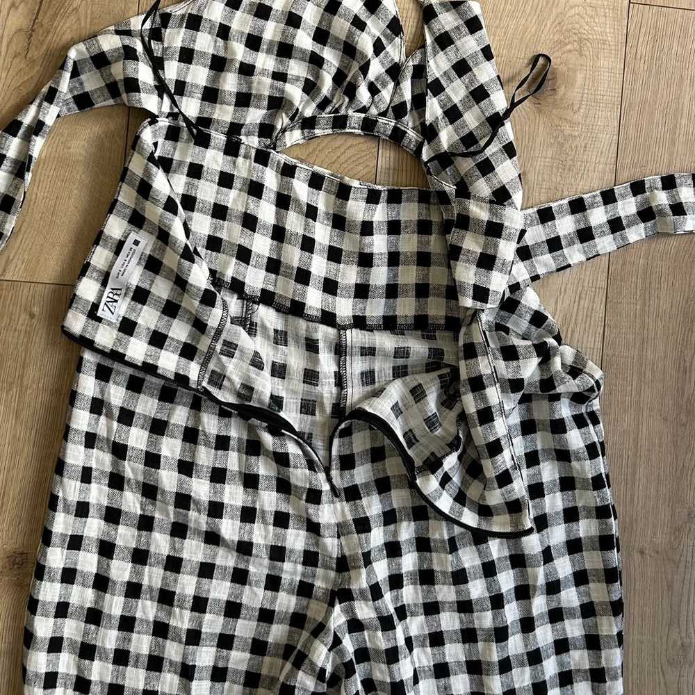 Zara black and white gingham cutout jumpsuit Sz S - image 10