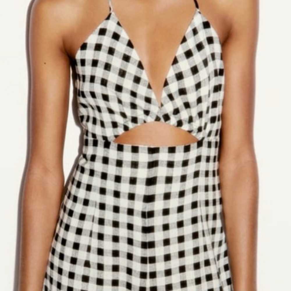 Zara black and white gingham cutout jumpsuit Sz S - image 2