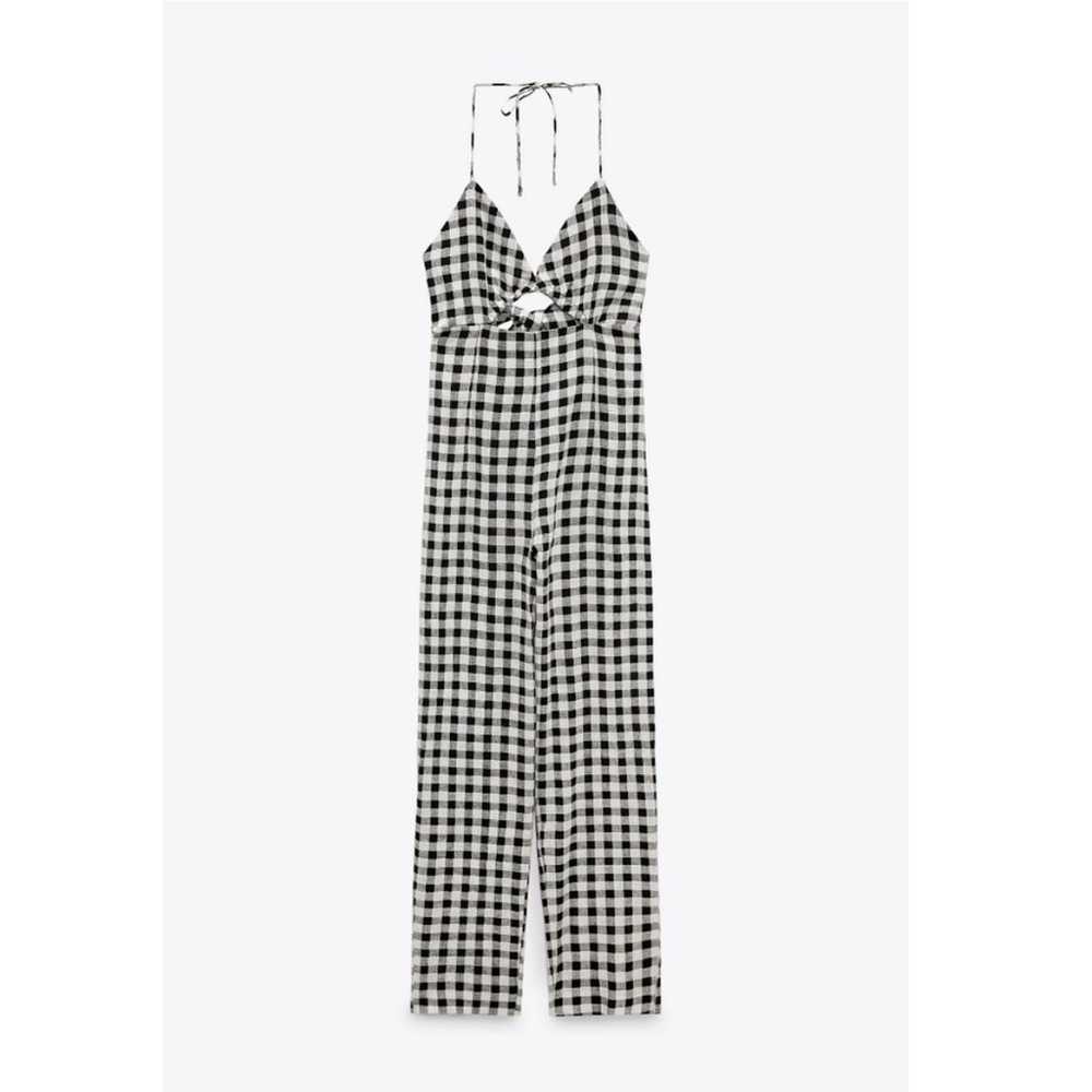 Zara black and white gingham cutout jumpsuit Sz S - image 4