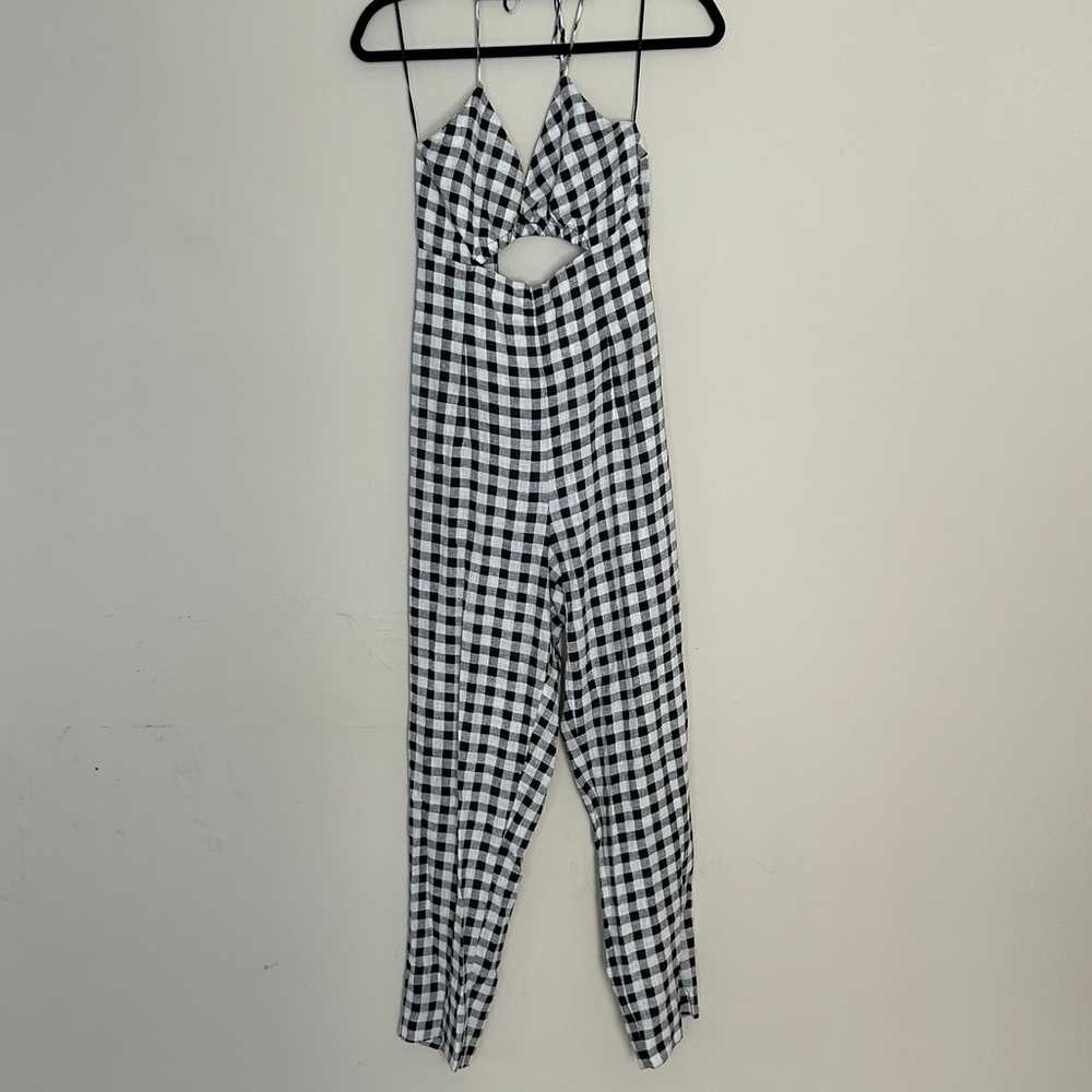 Zara black and white gingham cutout jumpsuit Sz S - image 5