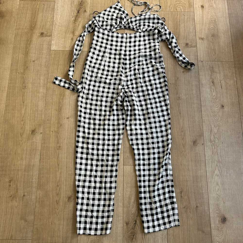 Zara black and white gingham cutout jumpsuit Sz S - image 7