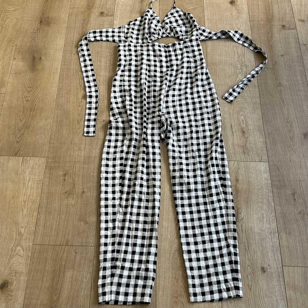 Zara black and white gingham cutout jumpsuit Sz S - image 8