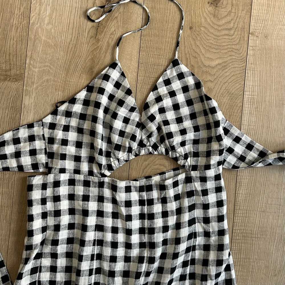 Zara black and white gingham cutout jumpsuit Sz S - image 9