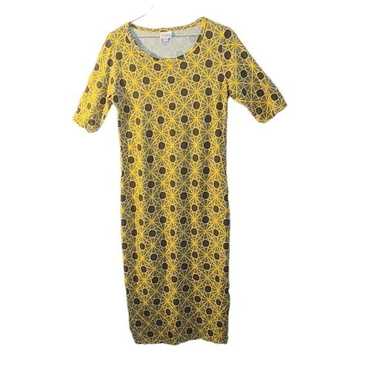 Lularoe Small Yellow Gray Midi Julia Dress