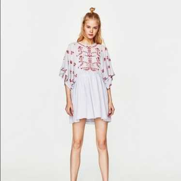 Zara Boho Embroidered Dress Blue S