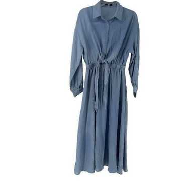 Blue Maxi Shirt Dress Long Sleeve Collared Button… - image 1