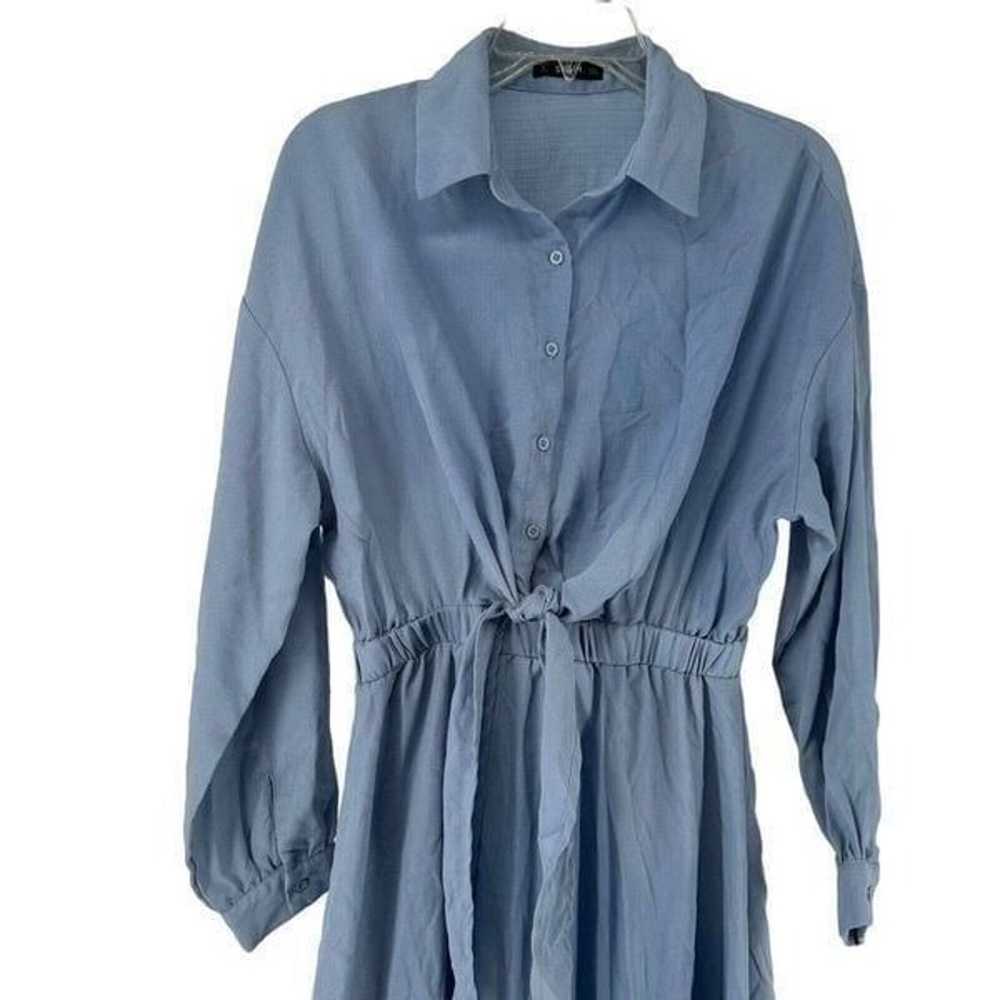 Blue Maxi Shirt Dress Long Sleeve Collared Button… - image 3