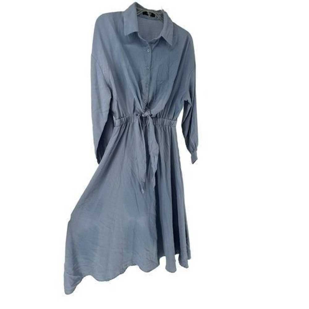 Blue Maxi Shirt Dress Long Sleeve Collared Button… - image 4