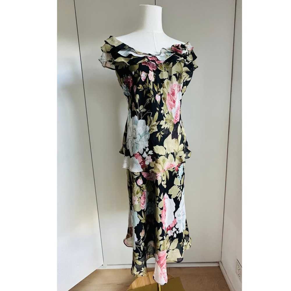 Vintage 90s Floral Print Dress Bias Cut Black Pin… - image 2