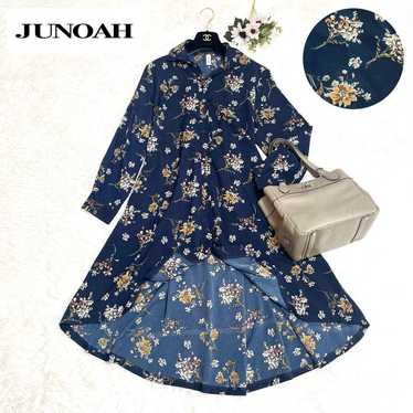 JUNOAH Floral Pattern Shirt Dress Navy Long Sleev… - image 1