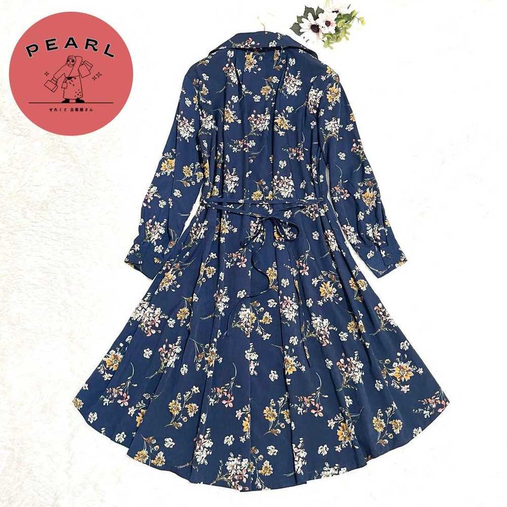 JUNOAH Floral Pattern Shirt Dress Navy Long Sleev… - image 2