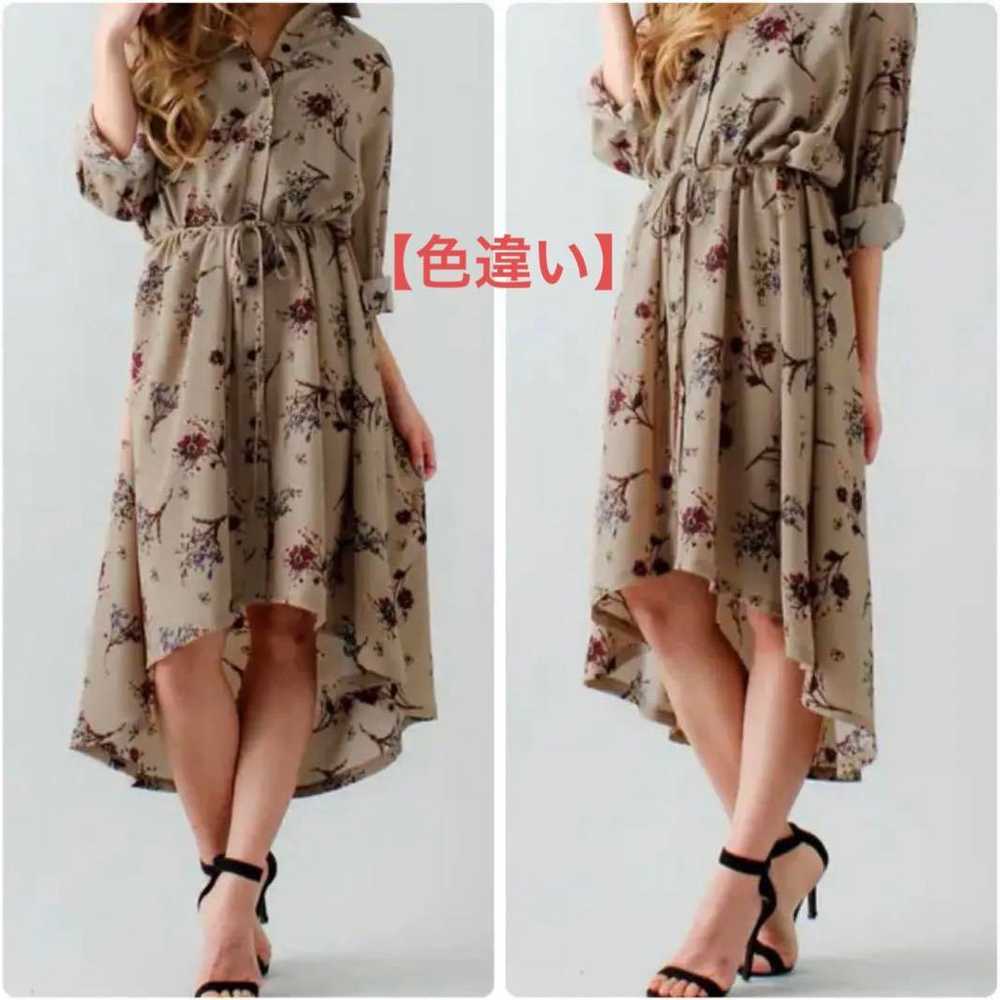 JUNOAH Floral Pattern Shirt Dress Navy Long Sleev… - image 4