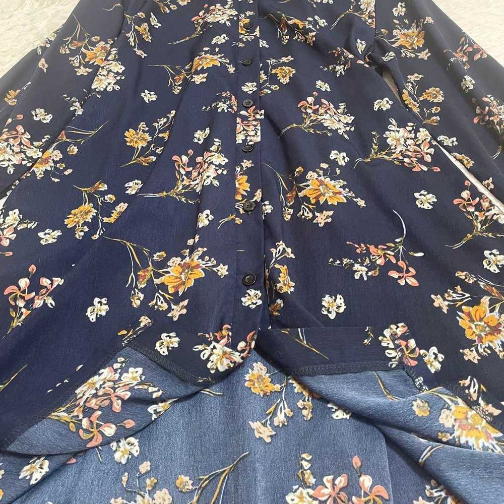 JUNOAH Floral Pattern Shirt Dress Navy Long Sleev… - image 9