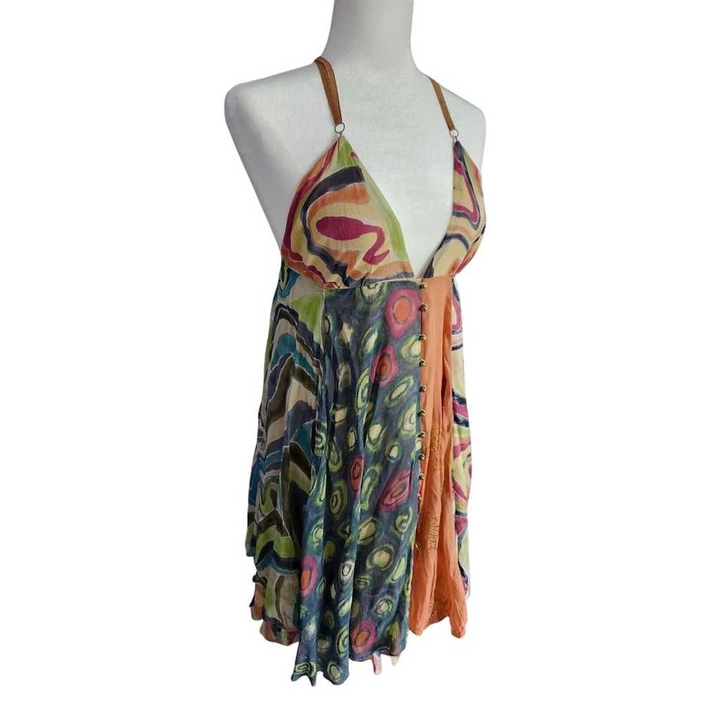 La Rok Multi Colored Silk Open Back Bohemian Dres… - image 4