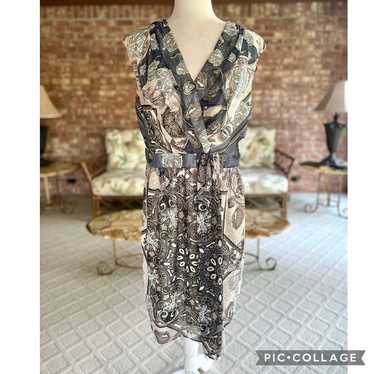 Donna Ricco Grey Beige Paisley Dress 12 - image 1