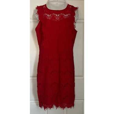 Red Lace Overlay Bodycon Dress (Size L) - image 1