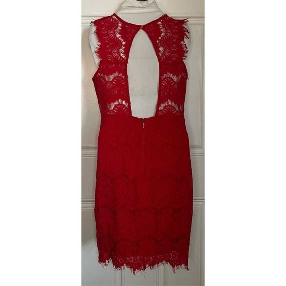 Red Lace Overlay Bodycon Dress (Size L) - image 2