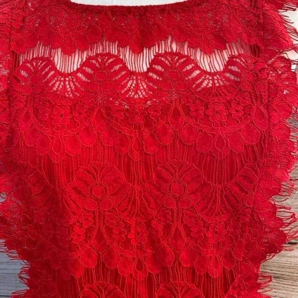 Red Lace Overlay Bodycon Dress (Size L) - image 3