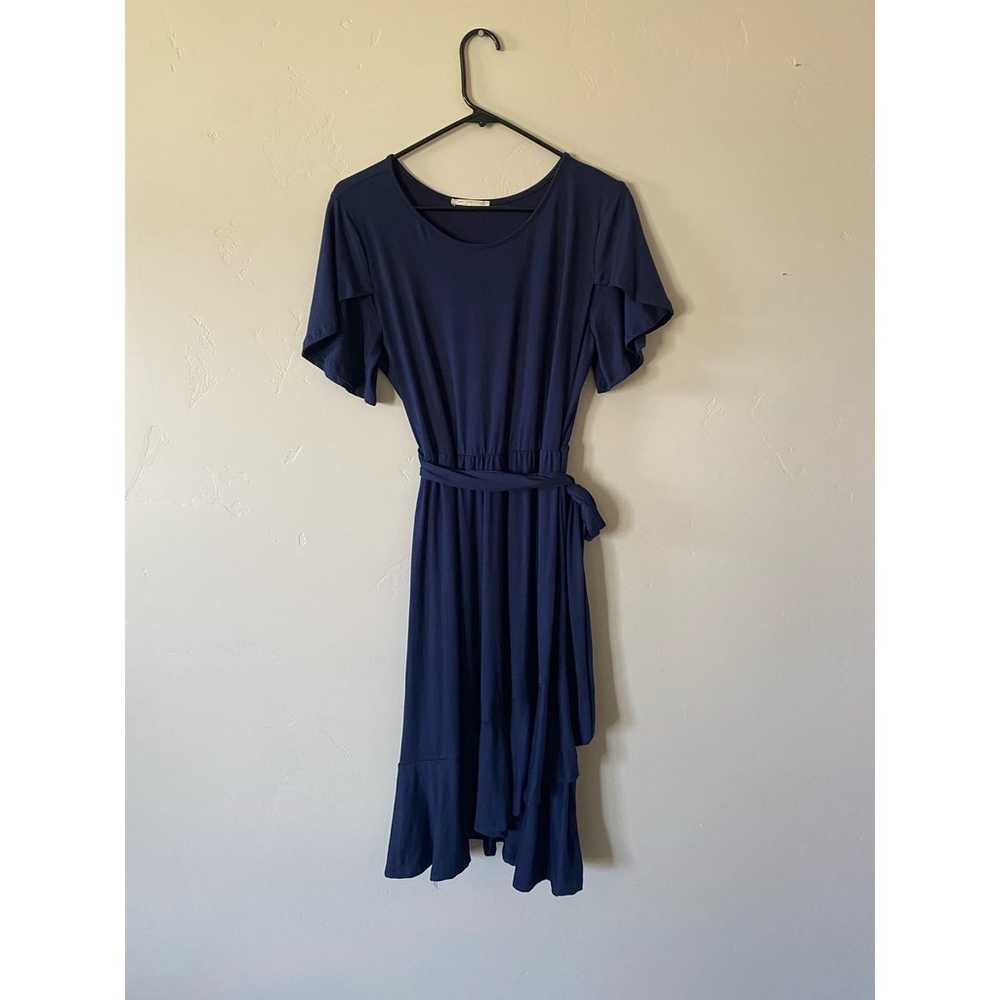 REB in J NWOT Navy Blue Tie Waist Midi Dress - image 2