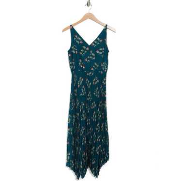 Nanette Lepore Green Floral Pleated Midi Sleeveles