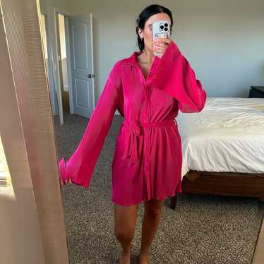 Hot pink flowy ribbed dress