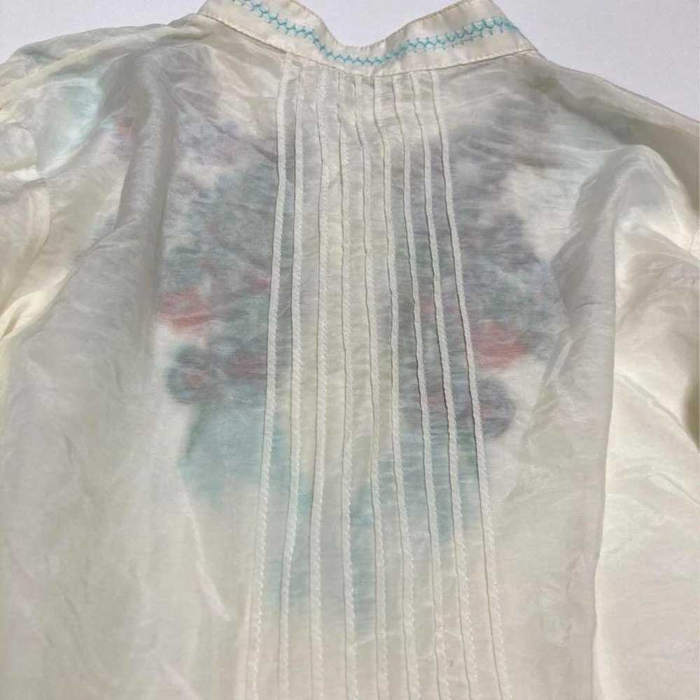 100% silk blouse, Tyrolean shirt, flower embroide… - image 11