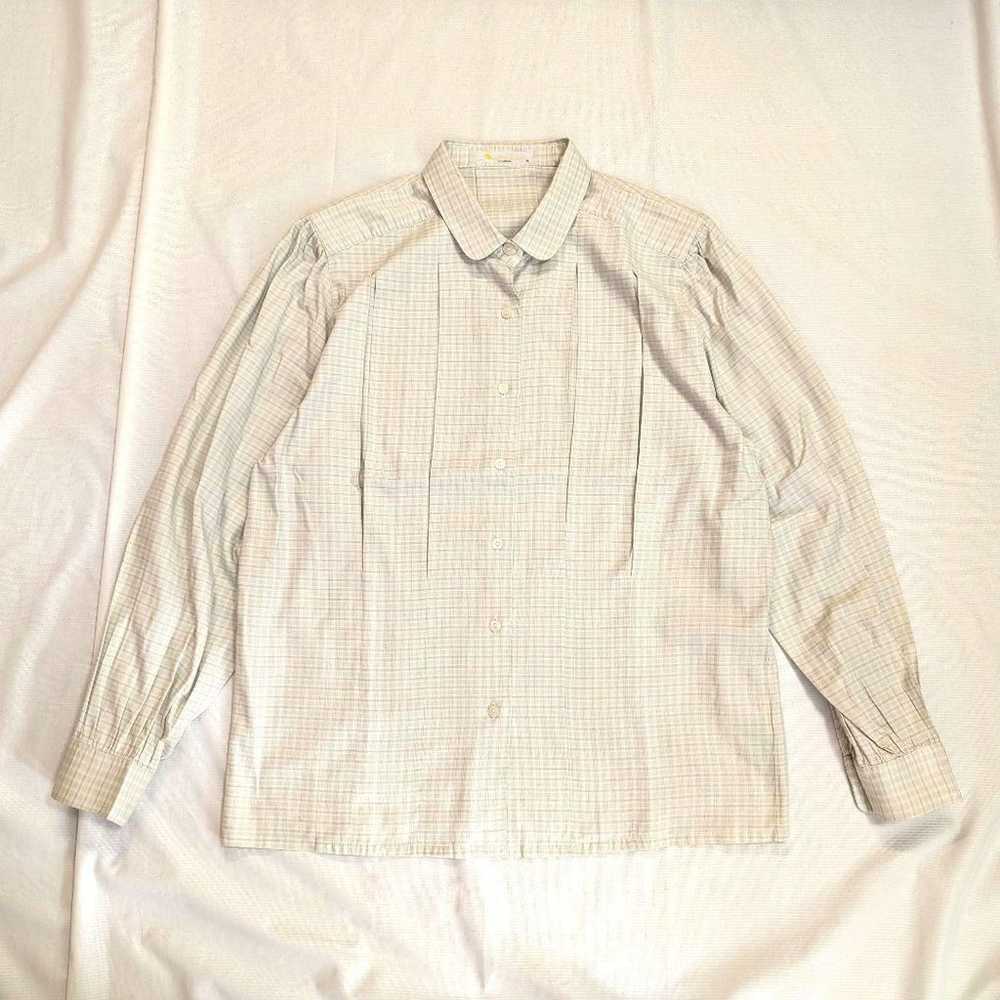 【Aquascutum】80s checkered pleated blouse/shirt in… - image 1