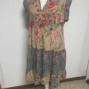 THML Anthropologie Boho Beige Floral Dress Womens… - image 1