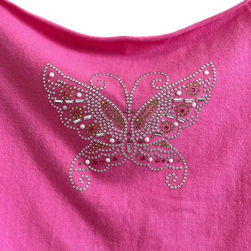 00s Y2K Italian-made butterfly decollete T-shirt,… - image 2