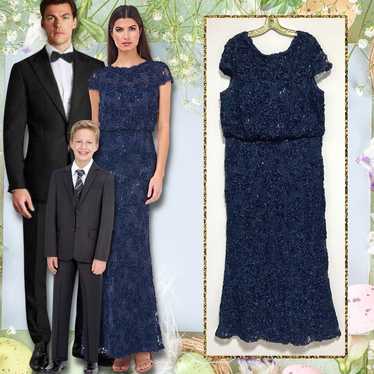 JS Collections Formal Lace Gown in Navy