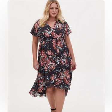 Torrid Faux wrap dress- Swiss dark floral dark gra