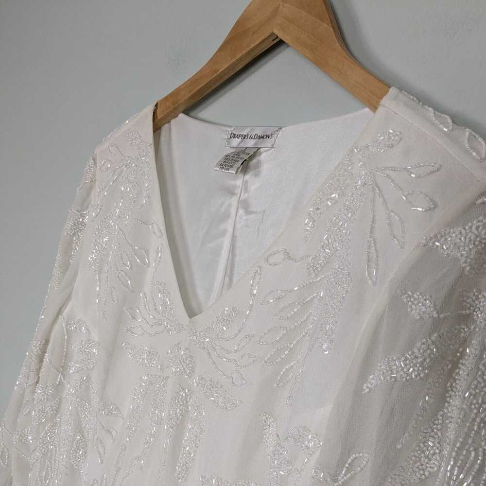 Chiffon Beaded Top Floral Fairy Off-White Cream B… - image 4