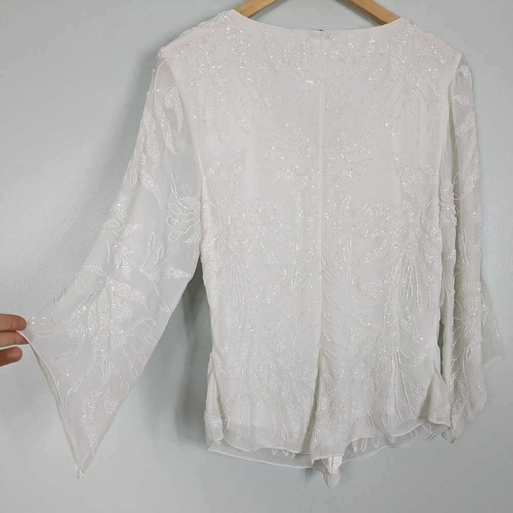 Chiffon Beaded Top Floral Fairy Off-White Cream B… - image 7