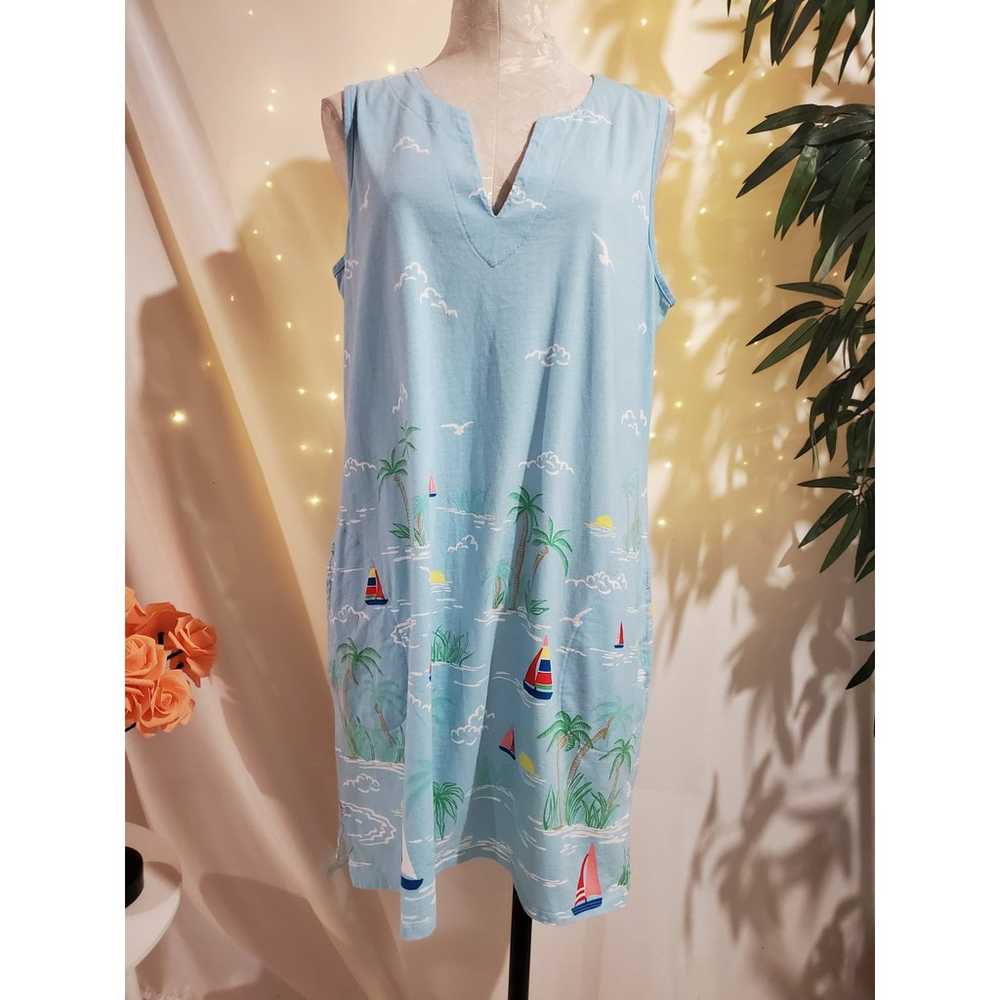 Lands End Sailboat Sleeveless Palm Tree Dress Siz… - image 1