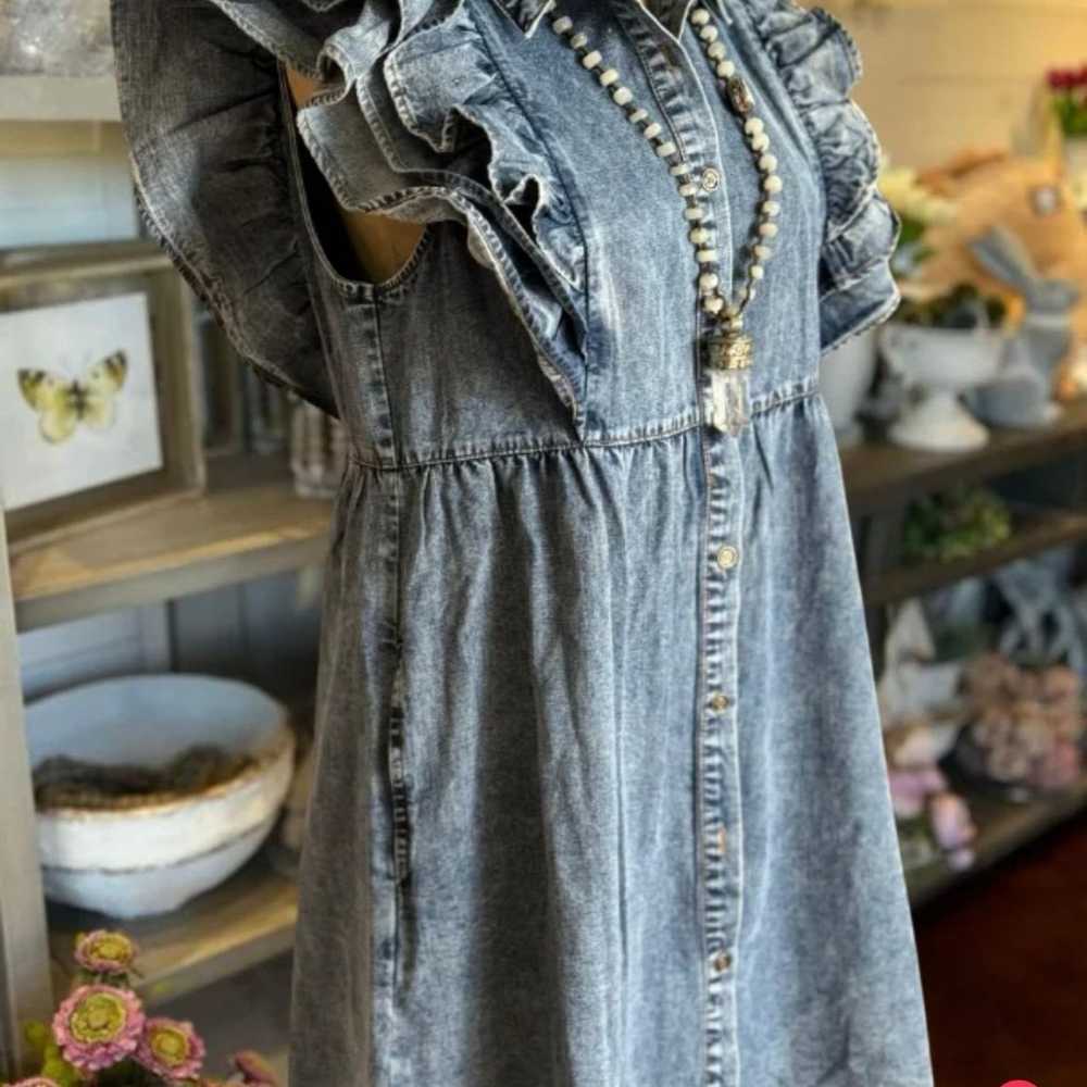 Heart Ruffle Denim Dress - image 2