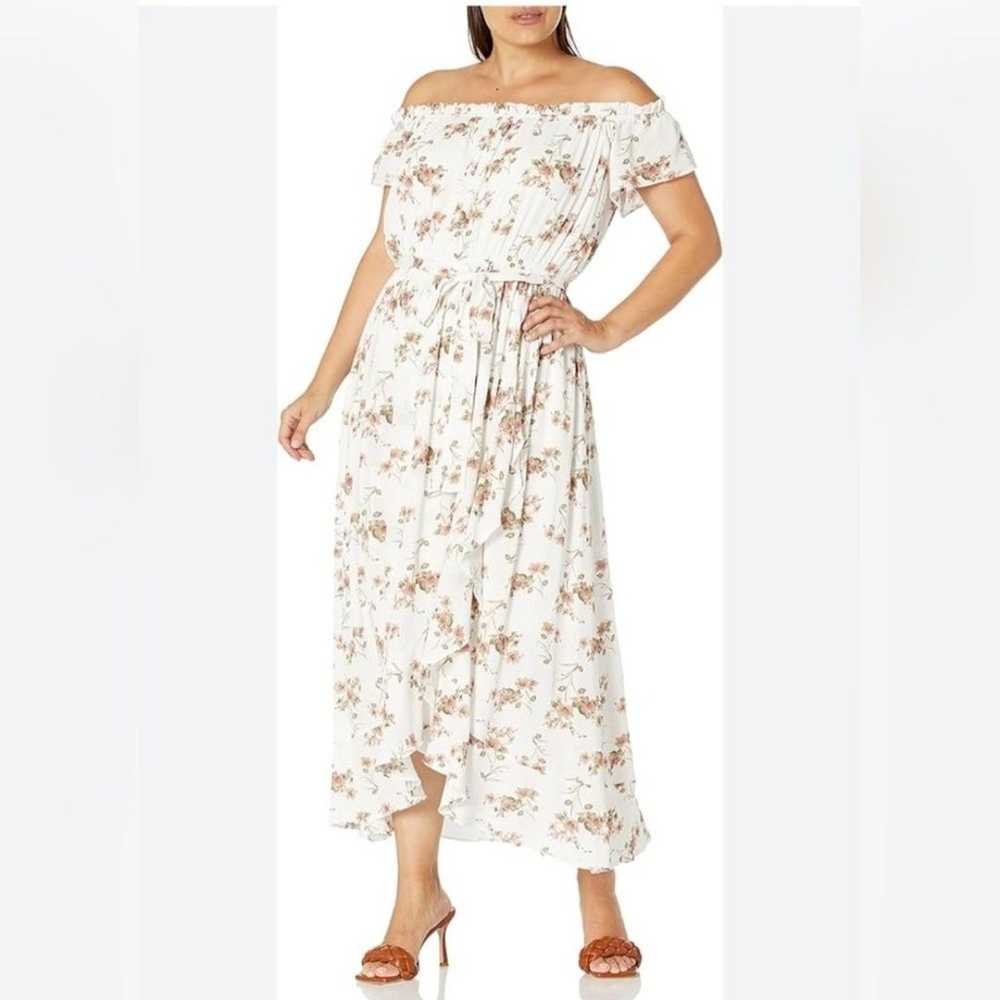 City Chic ditsy floral ruffle off shoulder belted… - image 1